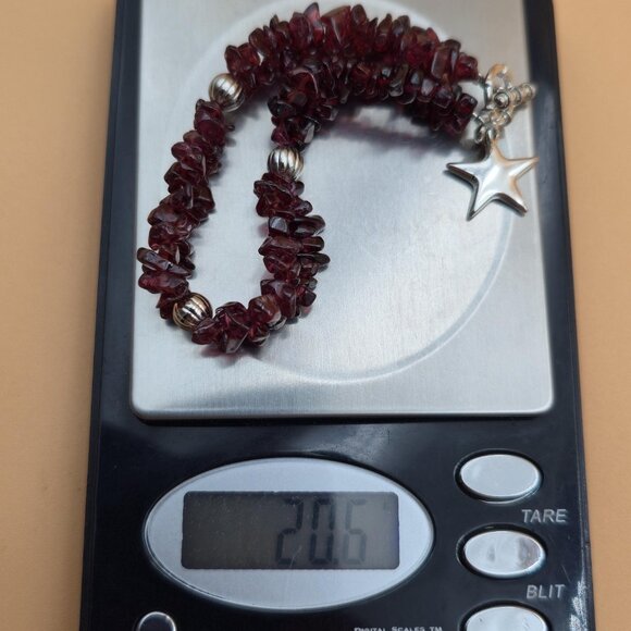7 Inch Sterling Silver Garnet Stones With Star Charm Bracelet B560 - Picture 6 of 6